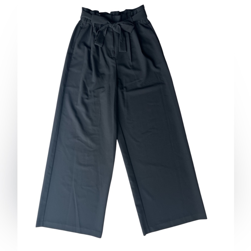 BCBGMaxAzria Black High Waisted Tie Front Wide Leg Trousers NWT Size Small